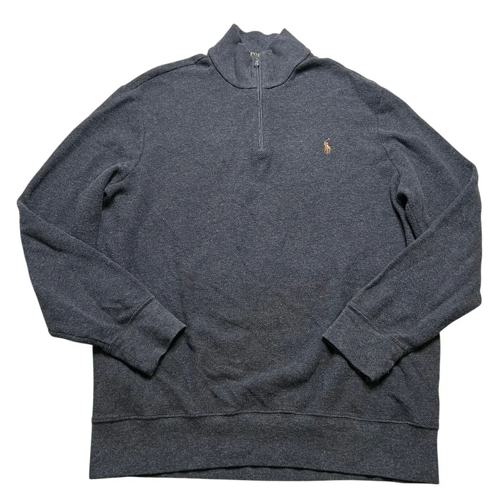 Polo Ralph Lauren Quarter Zip Pullover Mens XL Grey‎ Heather Knit Sweater Pony